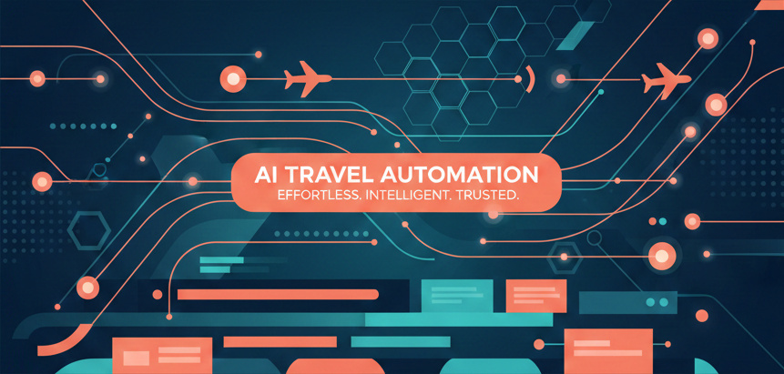Abstract geometric illustration representing autonomous AI travel booking with interconnected flight path patterns in teal and navy